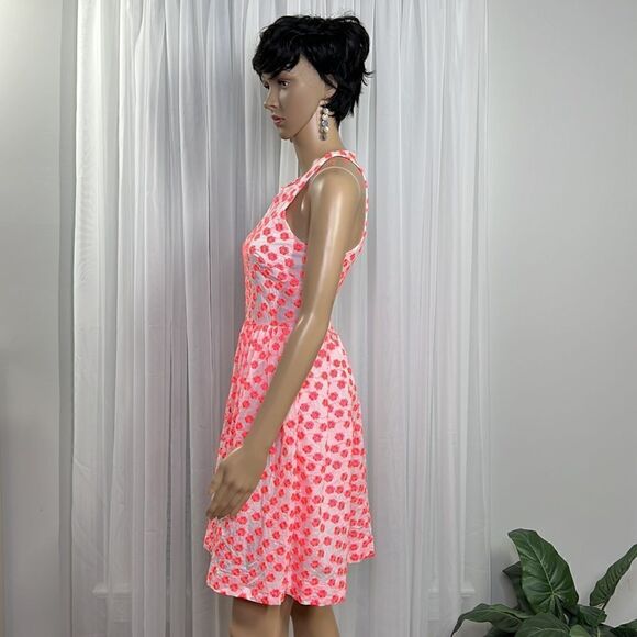 J Crew Embroidered Dress Neon Coral /White 00 - Picture 5 of 13